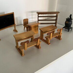 Miniature school room set, wood, 1/12 scale